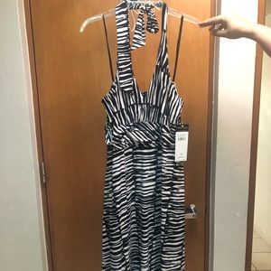 White and black stripped halter dress